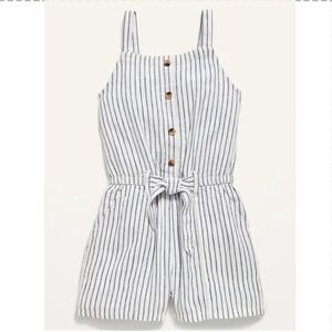 Old Navy Kids Girls Blue White Stripe Button Front Tie Waist Romper Jumpsuit XL